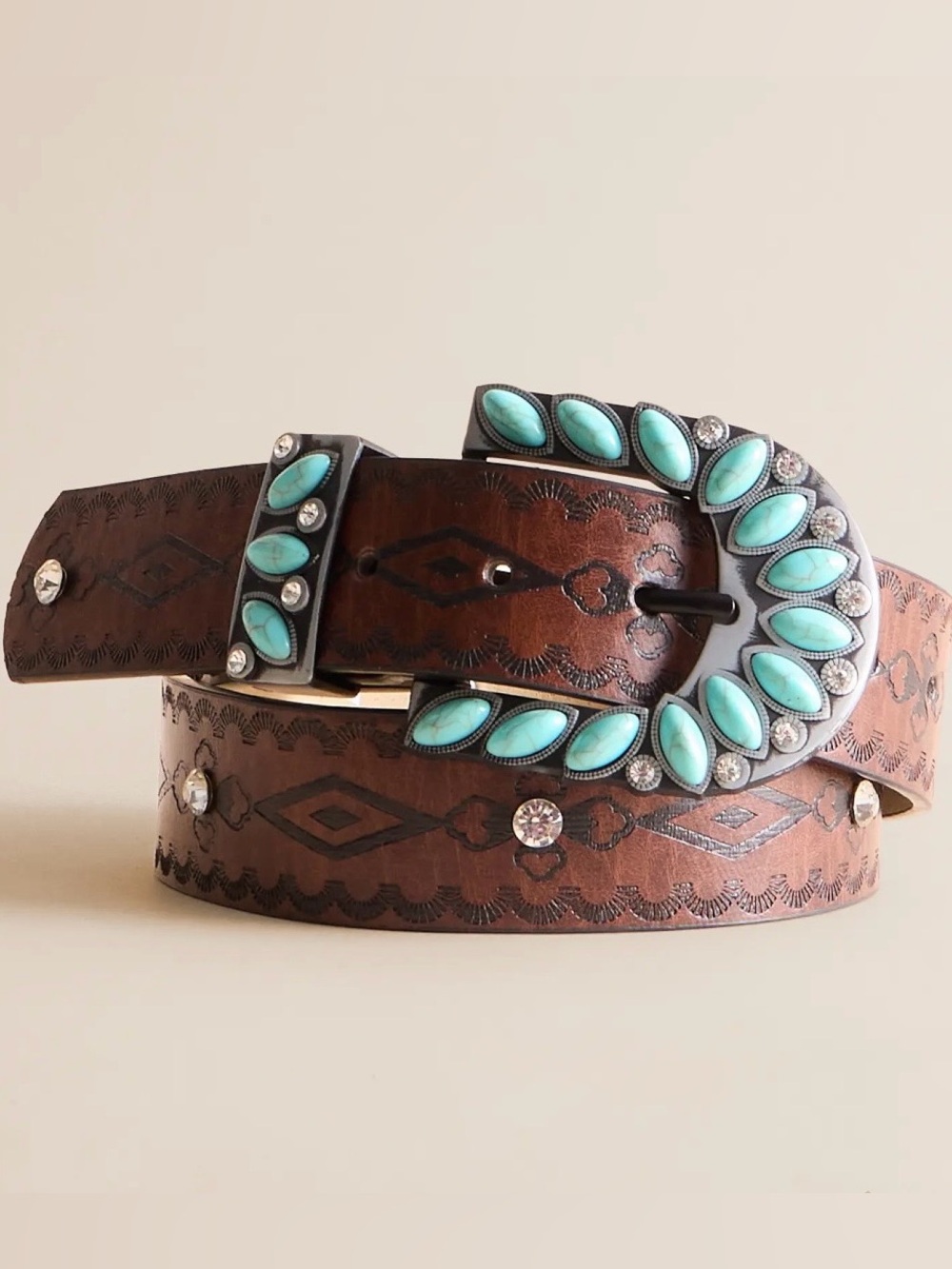 Sterling & Stitch Glitz Western Belt with Turquoise Accent Leather Belt